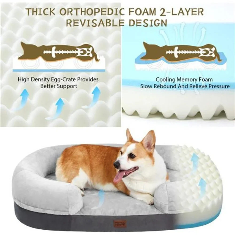 Orthopedic Dog Bed  with Memory Foam, Waterproof Pet Bed Soft Sofa, 38” Grey